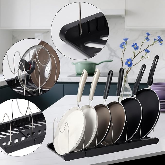 Expandable Pot and Pan Organizer Rack with 7 Stainless Steel Adjustable Shelves, for Neatly Storing Cookware, Pots, Pans, Lid (Style 2)