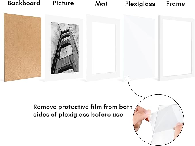 Americanflat 11x14 Picture Frame with Polished Plexiglass - Set of 5 - Use as 8x11 Frame with Mat or Display 11x14 Photo Without Mat - Galleria Collection - Picture Frames for Wall Display - White