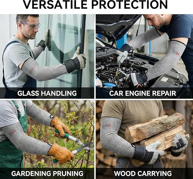 Arm Protectors For Thin Skin And Bruising, Cut Resistant Sleeves For Men Women, A5 Level Farmer Sleeve For Gardening (Black & Grey, 17.7 In - 2pairs)