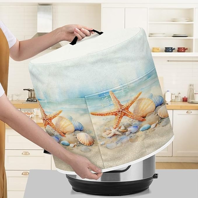 Dust Cover for 3 Quart Pressure Cooker Accessories, Dust Proof Easy to Clean Electric Appliance Cover Air Fryer Accessories with Pocket, Watercolor Starfish Seashell