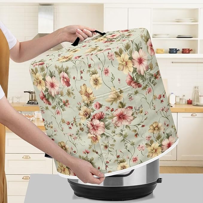 Floral Air Fryer Cover Washable Dust Cover for Kitchen Appliance Accessories for 3 Quart Pressure Cooker Air Fryer Rice Cooker Dust Protection with Storage Pockets