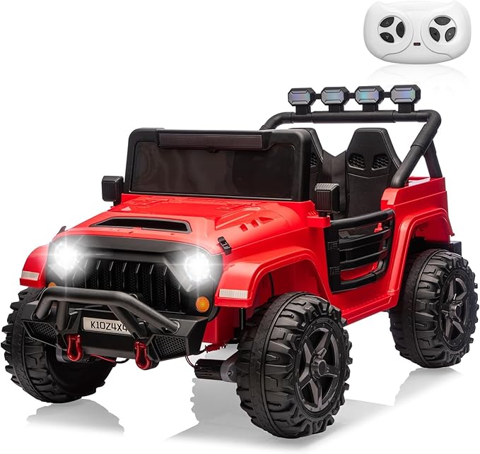 Kids 24V 2-Seater Electric Ride On Car, 4x4 Ride On Truck w/Remote Control, 4-Wheeler Suspension, 3 Speeds, Led Lights, Bluetooth, Ride on Car Toy for Kids Ages 3-8, Red
