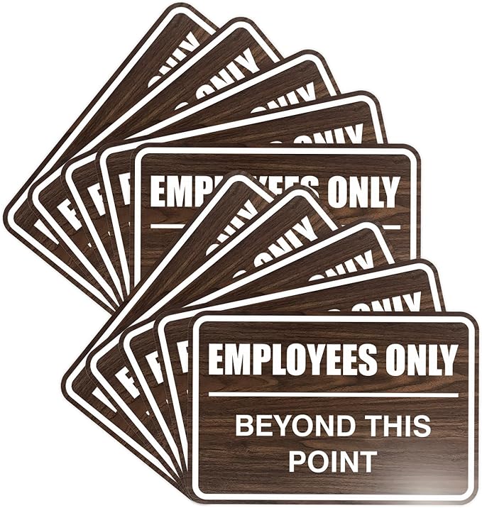 All Quality Classic Framed Employees Only Beyond This Point Wall or Door Sign | Easy to Install Business Signage - Medium (Walnut) 10 Pack