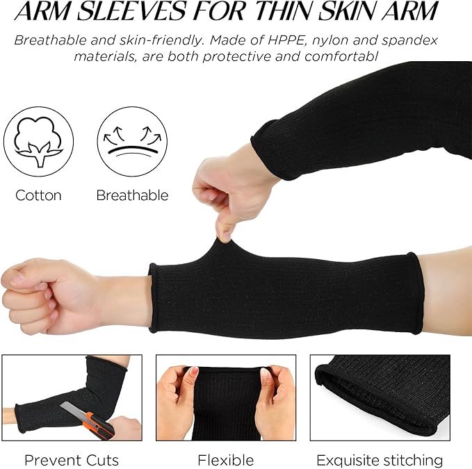 Neer 4 Pair Protective Arm Sleeves for Thin Skin Anti-Cut Burn Resistant Cover Forearm Sleeve for Cooking Construction(Black, 11.8 Inch)
