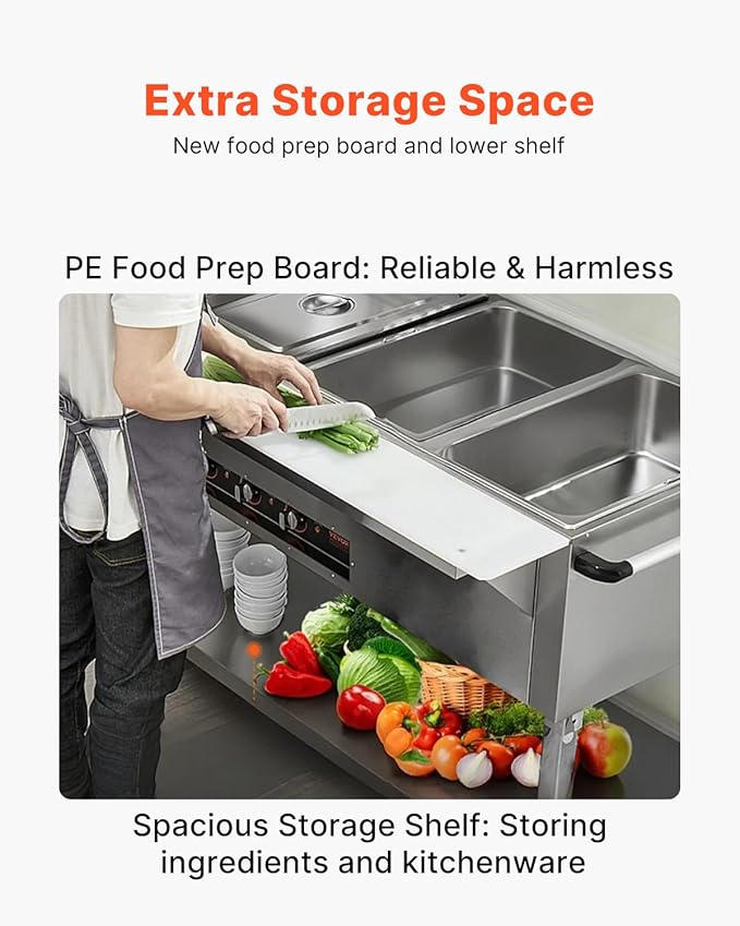 VEVOR 3-Pan Commercial Food Warmer, 3 x 20.6QT Electric Warm Table, 1500W Professional Buffet Catering Food Warmer with 4 Wheels (2 Lockable), Food Grade Stainless Steel Server for Party Restaurant