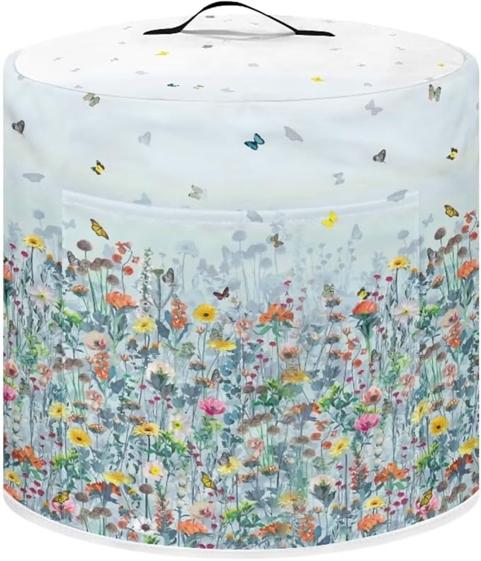 Insulated Pressure Cooker Appliance Cover, Also Fit for Air Fryer and Crock Pot, 3 Qt Dust Cover with Pocket for Spoon/Cooking Utensils/Recipes, for Home Decoration, Flower Butterfly Blue