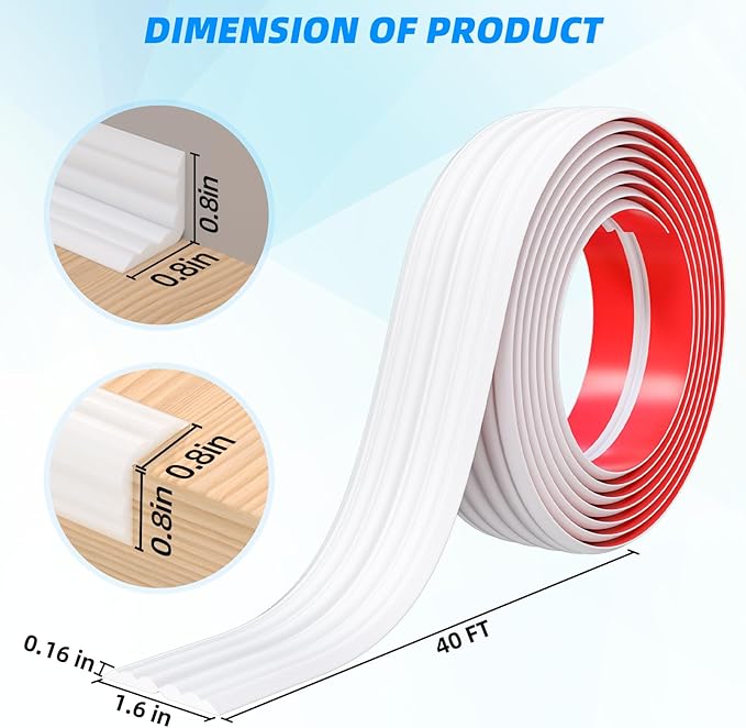 40FT Flexible Wall Corner Protector Moulding Trim, Peel and Stick Inside & Outside Wall Corner Guards Edge Protector,Self Adhesive Molding Trim Strip for Edge Ceiling