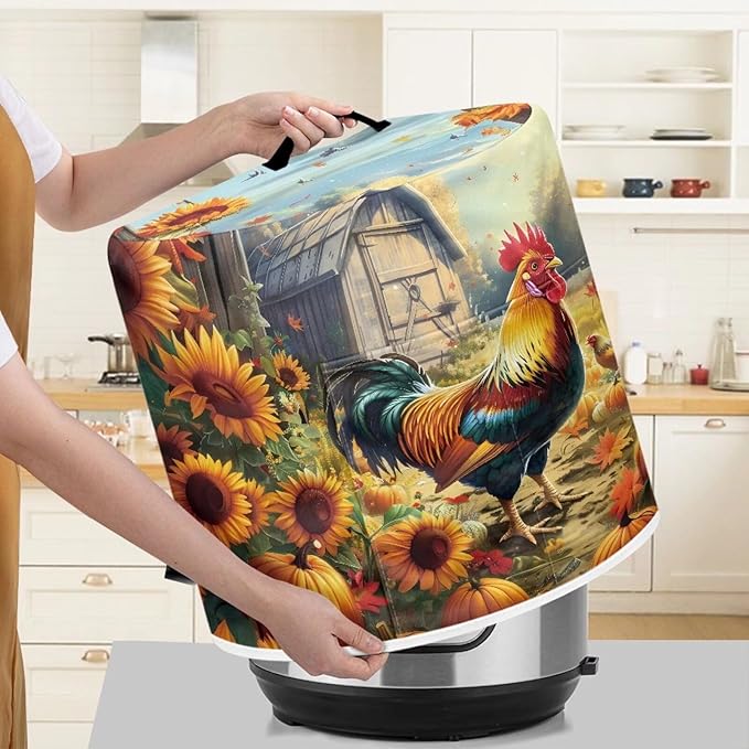 Rooster Sunflower Dust Cover for 6 Quart Instant Pot and Extra Accessories, Dust Proof Easy to Clean Pressure Cooker Cover Electric Appliance Cover Air Fryer Accessories with Storage Pocket