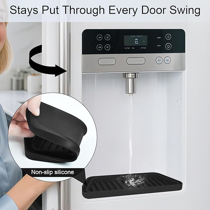 KindGa Refrigerator Drip Catcher Tray,Protector Ice and Water Dispenser Pan,Fridge Spills Water Pad Catch Basin for Drainage 2 Pack (Rectangular,Black)