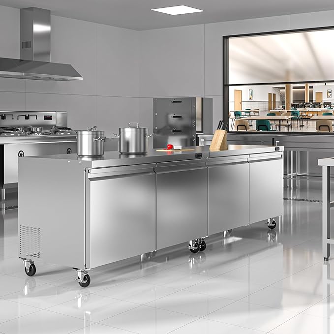 60" W Commercial Undercounter Freezer, 14.1 Cu.ft 2 Door Worktop Under Counter Freezer, Stainless Steel Commercial Kitchen Freezing Equipment for Restaurant, Bar, Shop, etc.