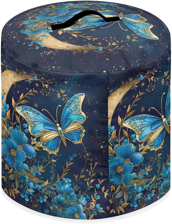 Blue Butterfly Pressure Cooker Cover for Women Dust Protection Insulated Rice Cooker Cover Water Resistant Dust Cover with Pockets for Instant Pot 8 Quart Vintage Appliance Cover for Kitchen