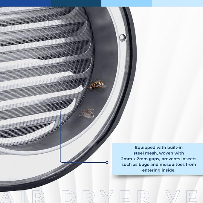 Fits 5" Neck Dryer Duct | Stainless Steel Round Exhaust Air Dryer Vent Cover Hood with Rubber Seal - Rust-Resistant, Weatherproof and Efficient Airflow Exterior Wall Outlet Duct Ventilation Grille