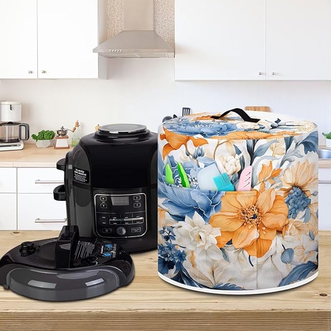 Flashideas Flower Print Pressure Cooker Cover for Women Dust Protection Insulated Rice Cooker Cover with Easy to Clean Lining Dust Cover with Pockets for Instant Pot 6 Quart Appliance Cover
