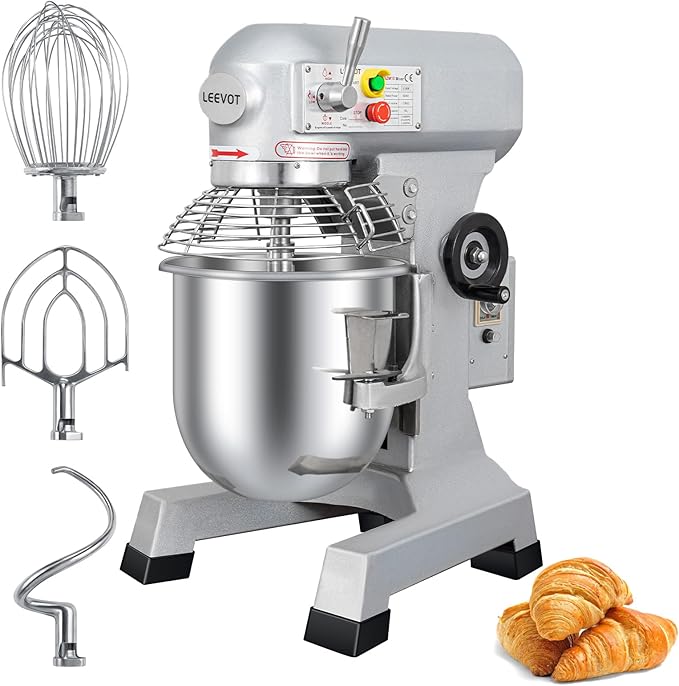 10Qt 500W Commercial Food Mixer, Commercial mixer 3-Speed Adjustable Heavy Duty Stand Mixer with Stainless Steel Bowl for Bakery Pizzeria.