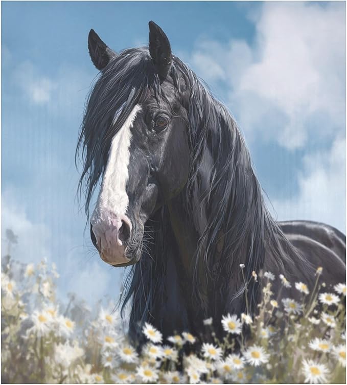 Black Horse Daisy Flowers Dishwasher Magnet Cover for Front Panel Magnetic Dishwasher Cover Decorative Refrigerator Magnet Covers Appliances Stickers for Kitchen Home Decor, 23" x 26"
