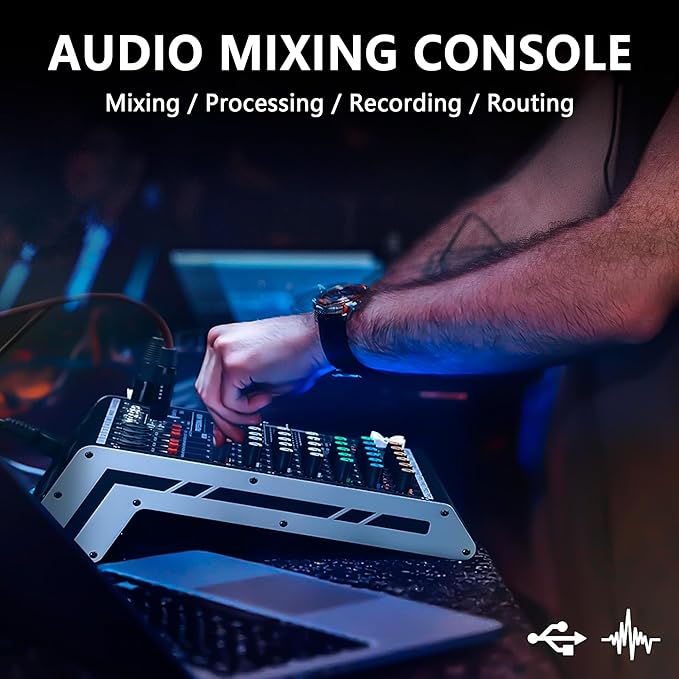 6 Channel Audio Mixer, 99 DSP Sound Board Console with 48V Phantom Power, Professional DJ Mixer for Podcasting, Streaming, Studio Recording (SMX6)