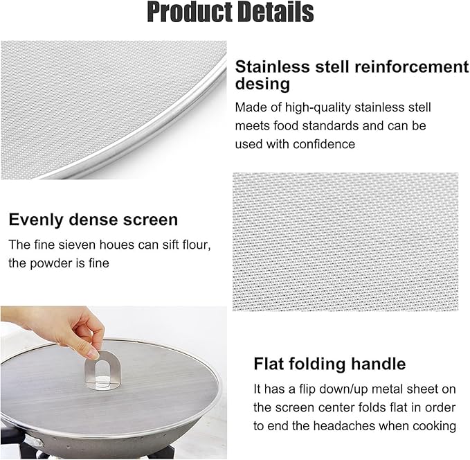 Splatter Screen for Cooking - Stainless Steel Grease Splatter Guard for Frying Pan, No Cooking Oil Mess No Burns, Ultra Fine Mesh Lids Set of 3(10", 11.5", 13")
