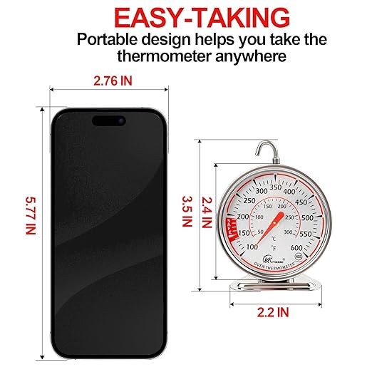 Oven Thermometer 2.4 Inch Oven Temperature Gauge with 360° Rotating Hook Baking Thermometer Hang or Stand Design 50-300°C/100-600°F for Gas/Electric Ovens, Grill, BBQ