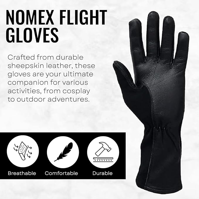 Nomex Flight Gloves, Leather Work Gloves for Men, Soft Durable Sheep Skin Leather Driving, Flying, Gardening Hunting Gloves