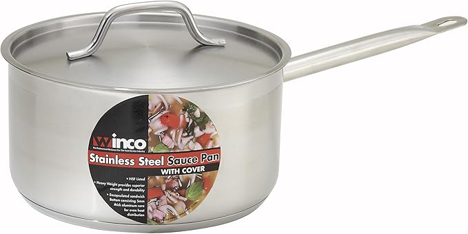 Winco Heavy-Duty Stainless Steel Sauce Pan with Lid, 2 Quart