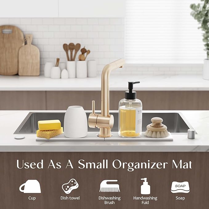 Faucet Mat for Kitchen Sink – Diatomite Drying Stone Mat & Sink Protector, Prevent Moisture – Sink Splash Guard Water-Absorbing Stone Tray for Bathroom Counter [Light Grey,23.6" x 3.9"]