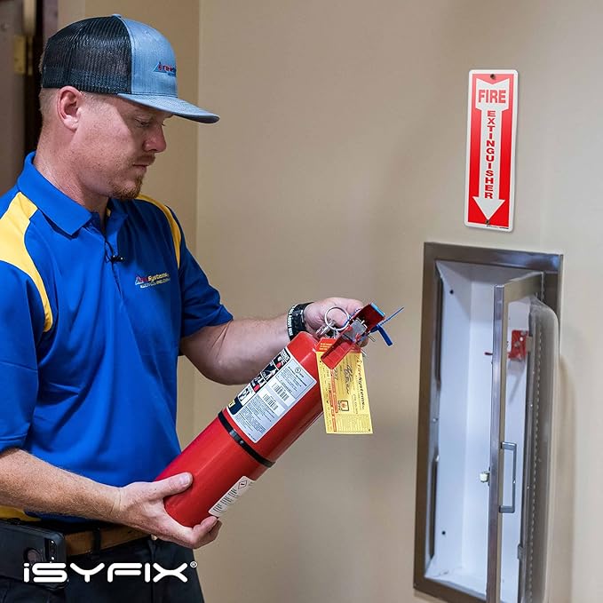 iSYFIX Fire Extinguisher Sign – 2 Pack 4x12 Inch – 100% Rust Free .040 Aluminum Reflective Signs, Laminated for Ultimate UV, Weather, Scratch, Water and Fade Resistance, Indoor and Outdoor