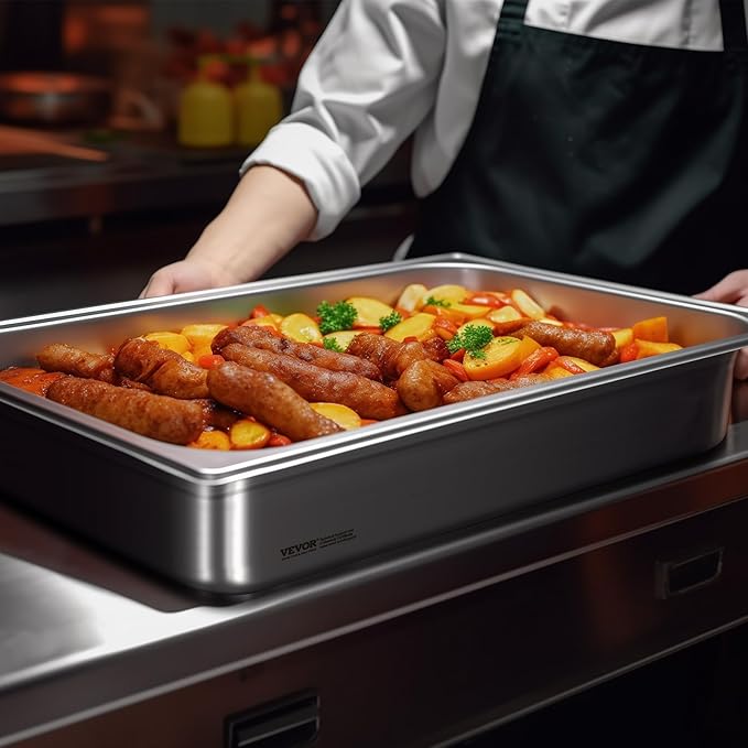 VEVOR 6 Pack Hotel Pans, Full Size 0.8mm Thick 6-Inch Deep Commercial Stainless Steel Restaurant Steam Table Pan, Catering Storage Food Pan, for Industrial & Scientific