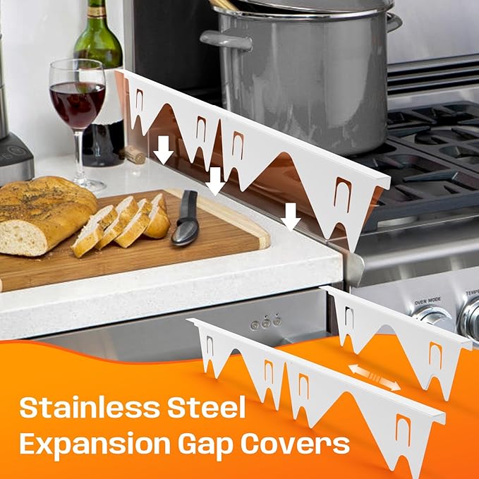 Stainless Steel Stove Gap Covers,Stove Gap Filler, Range Trim Kit, Stove Gap Guards, Heat Resistant and Easy to Clean, Easy retractable Length 13.8" to 27.5", Width 0.79",White(2PCS)