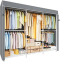 E14C Heavy Duty Closet Organizer System，Freestanding Clothing Racks for Hanging Clothes，Adjustable Garment Rack 70.1" W × 16.6" D × 76.4" H Hold 960 lbs，White Rack with Grey Dustproof Cover