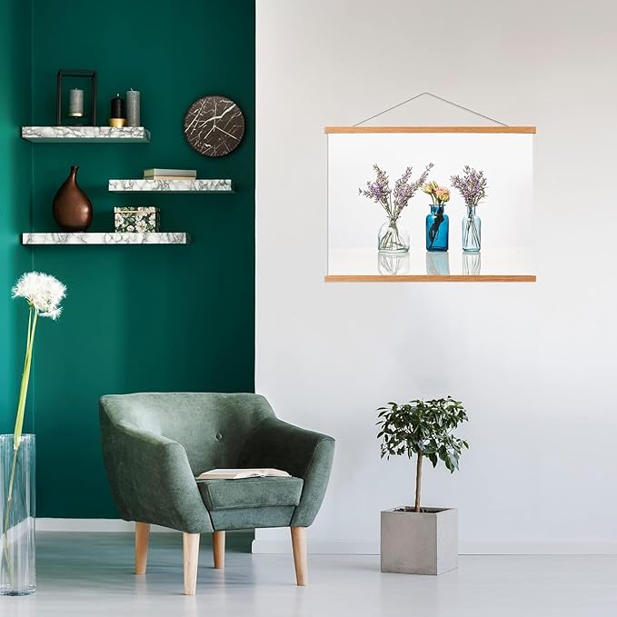 FALAMON Magnetic Poster Hanger Frame, 40x27 40x28 40x30 Teak Wood Magnet Poster Frame for Posters, Prints, Photos, Pictures, Maps, Scrolls, and Canvas Artwork