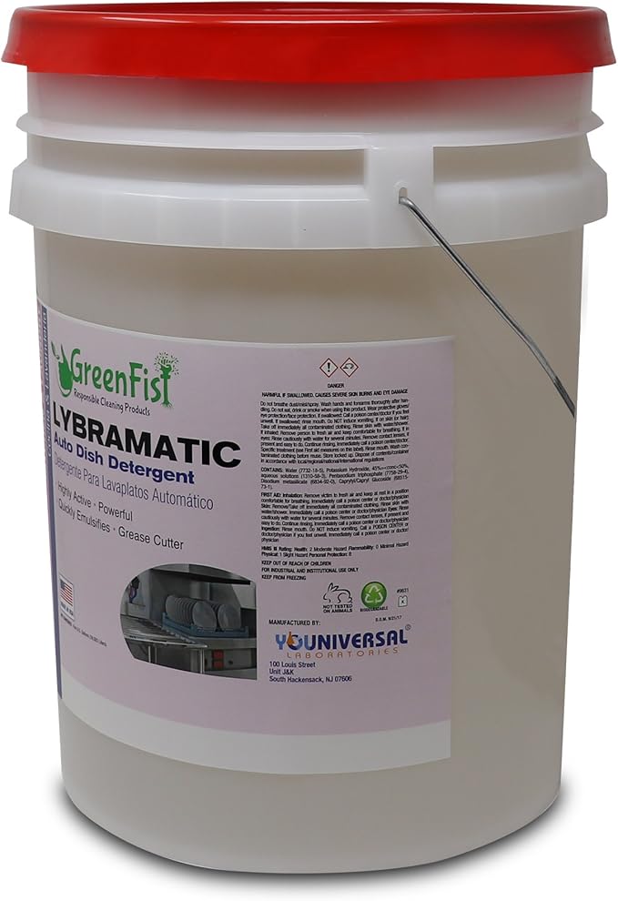 GreenFist Lybramatic | Commercial Dishwasher Detergent Industrial Grade [Ready-to-Use] Liquid (5 Gallon Pail)