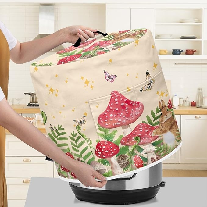 Xoenoiee Rabbit Mushroom Butterfly Pattern Pressure Cooker Cover for 3 qt Instant Pot, Kitchen Appliance Dust Cover with Pockets for Rice Cooker Air Fryer Slow Cooker
