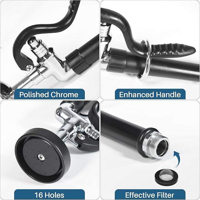 Dishwash Pre Rinse Sprayer for Kitchen: BESTJEEF Commercial Sink Faucet Spray Valve Head Replacement - High Pressure Pre-Rinse Sprayer Assembly for Restaurant Cleaning