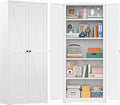 Greenvelly Metal Cabinet, 63" H White Metal Storage Cabinet with Doors and 4 Shelves, Pantry Storage Cabinet for Kitchen, Bedroom, Living Room, Office (Farmhouse)