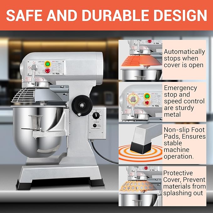 15Qt Commercial Food Mixer with Timing Function, Commercial mixer 3-Speed Adjustable Heavy Duty, Electric Stand Dough Mixer with Stainless Steel Bowl for Bakery Pizzeria (Upgraded)