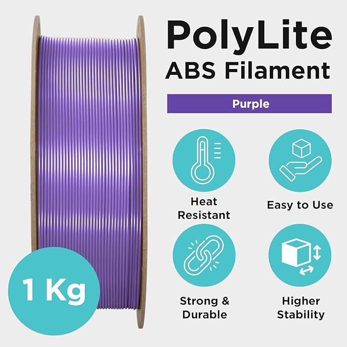 Polymaker ABS Filament 1.75mm Purple, 1kg 3D Printing Filament, PolyLite ABS 3D Printer Filament, Heat Resistant, Strong & Durable, Dimensional Accuracy +/- 0.03mm