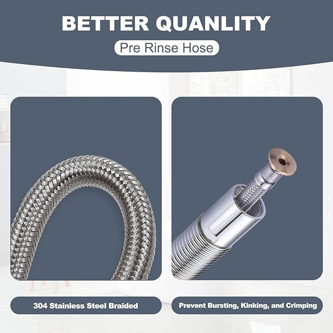 45" Commercial Sink Faucet Sprayer Hose, Pre-rinse Sprayer Hose for Commercial Kitchen Sink Faucet, 45 Inch Stainless Steel Flexible Hose Replacement Kit for Restaurant Industrial Dishwasher