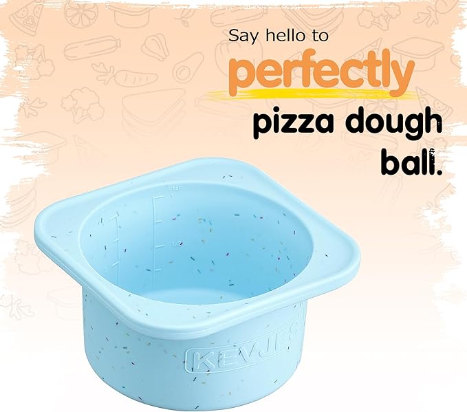 PLUS 1000ml Pizza Dough Proofing Containers for DIY family Artisan Pizza, Food Grade Silicone Stackable Boxes with Lids, Freezer, Fridge, Dishwasher Safe-Sprinkles Pattern-3 Pack (Aqua)