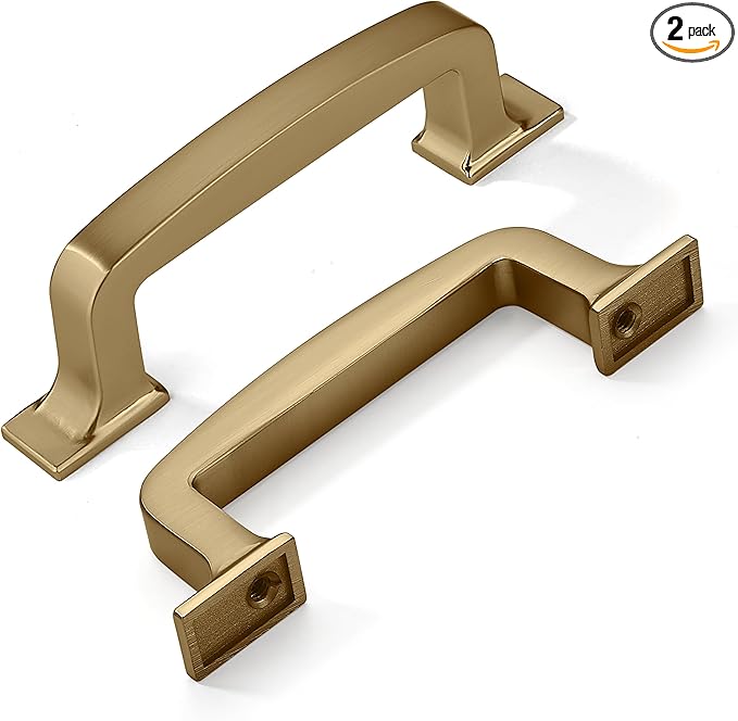 khtumeware 2-Pack 3-Inch Cabinet Handles - Brushed Brass & Gold Drawer Pulls, Cabinet Hardware
