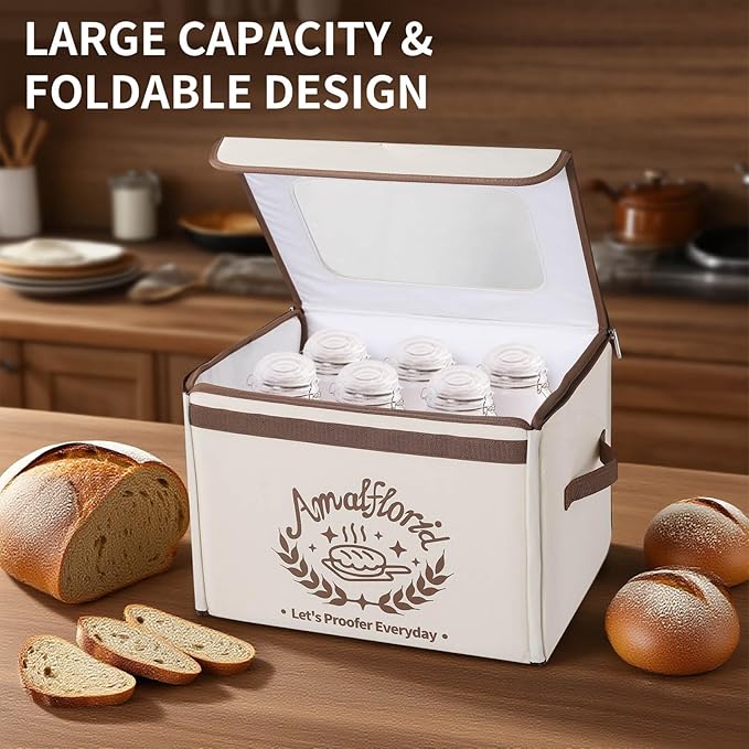 Folding Bread Proofing Box, Dough Proofer with 68-131℉ Temp Control & 99H Timer, Proofing Box for Sourdough, Bread, Yogurt, Kombucha, Space-Saving & 6-Layer Fabric