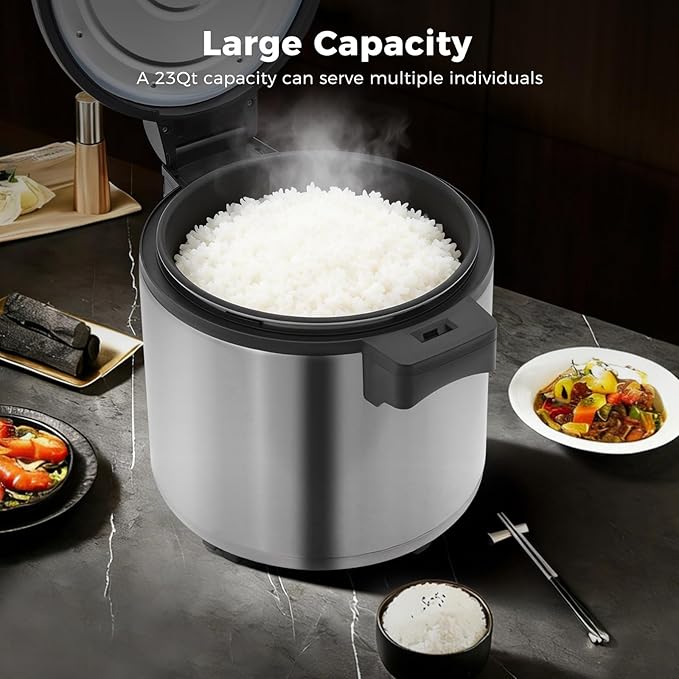 Commercial Rice Warmer & Food Warmer 23L (24.3Qt) Stainless Steel Non-Stick Pot Rice Cooker Warmer Auto Keep-Warm Large Capacity Food Warmer for Restaurants Catering