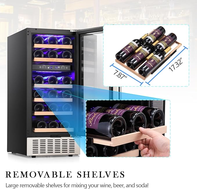 Wine Cooler Refrigerator with Double-Layer Tempered Glass Door,28 Bottles Wine Fridge (41-68°F) with Safety lock LED light, Freestanding Wine Refrigerator for Home Office