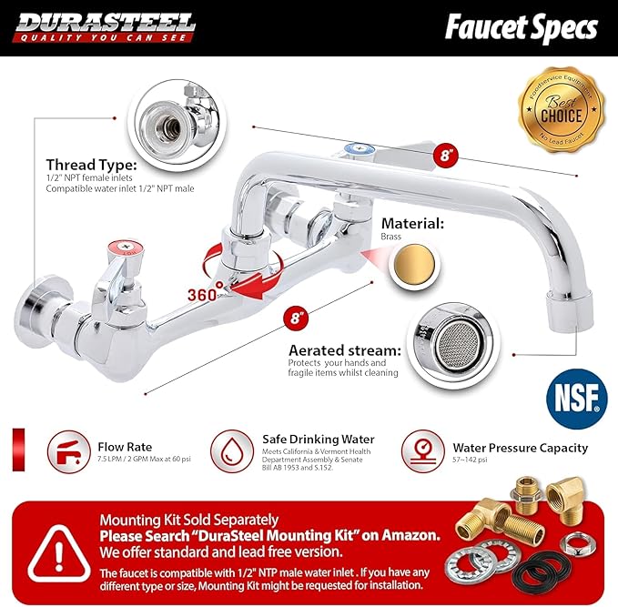 DuraSteel 304 Stainless Steel Utility Sink - 18 Inch Freestanding Prep Sink with Faucet - Dual CEC & NSF Certified Wash Station for Kitchen, Laundry, Garage & Restaurant