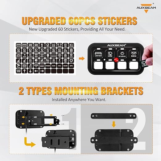 Auxbeam 8 Gang Switch Panel BA80, Universal Circuit Control Relay System Box with Automatic Dimmable On-Off LED Switch Pod Touch Switch Box for Car Pickup Truck Boat UTV ATV, Blue 2 Years Warranty