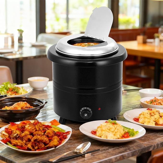 13.7QT Commercial Grade Soup Warmer Kettle with Hinged Swing Lid and Detachable Stainless Steel Insert Pot, Electric Soup Pot for Restaurants, Catering, Buffet, Party, Big Family