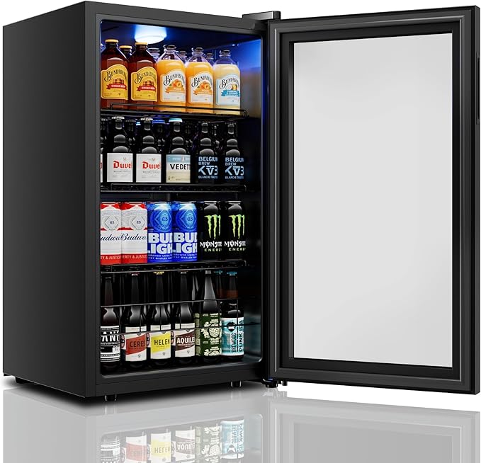 Yeego Beverage Refrigerator Cooler, 130 Cans Mini Fridge with Glass Door Beverage Fridge with Adjustable Shelves for Soda Beer or Wine, Beverage Cooler with Digital Temperature Control for Home Office