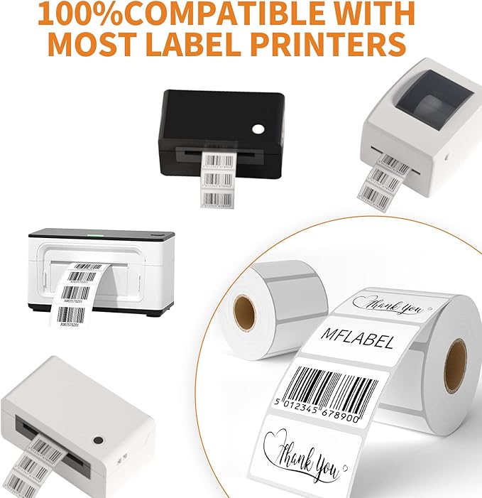 MFLABEL 12 Rolls Thermal Shipping Labels (12,000 Labels) - 2.25 x 1.25 Inch Direct Thermal Perforated Stickers for FBA, Barcode, SKU, Packaging – Compatible with Zebra, Rollo, Munbyn Thermal Printers