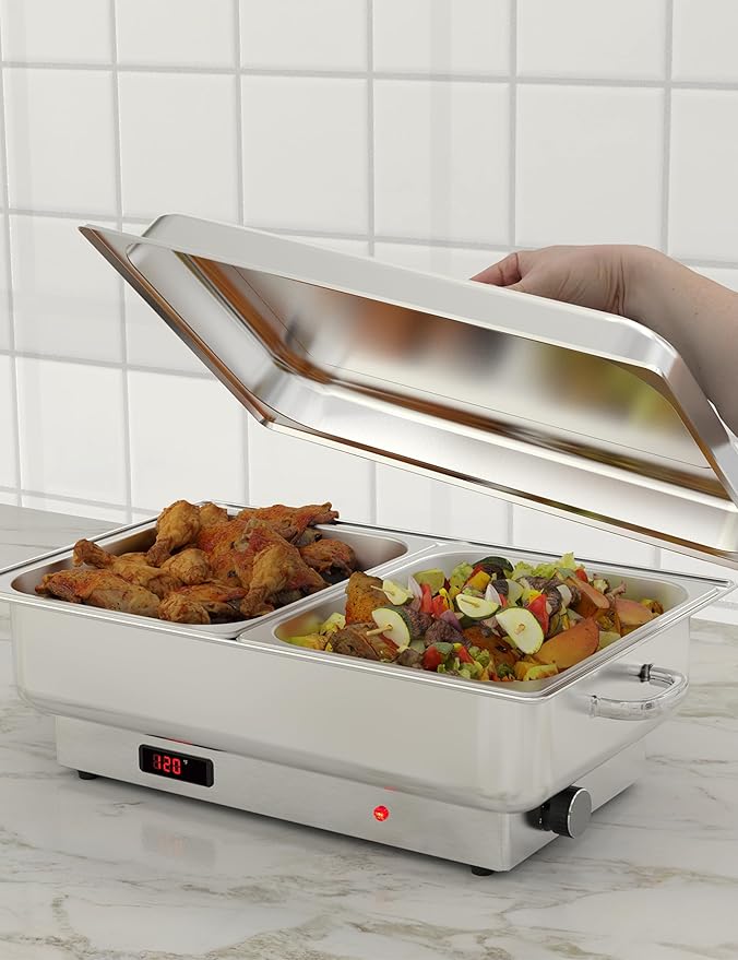 Electric Chafing Dish,Food Warmer and Servers, 2 x 4.5QT Rectangular Half-Size Stainless Steel Chafing Dish Set with Temperature Control Display for Parties, Catering, Festivals