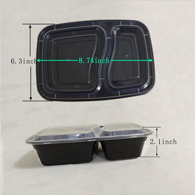 50 Packs 28oz 2-Grid Disposable Meal Prep Containers with Lids,To Go Take Out Plastic Food Storage, Disposable Takeaway Boxes,Freezer, Dishwasher Safe Prep Containers