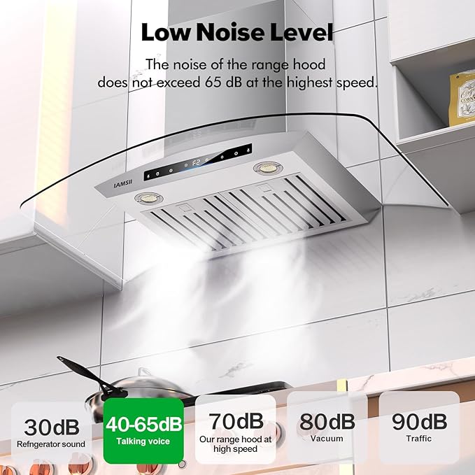 36 inch Wall Mount Range Hood 900 CFM Ducted/Ductless Convertible, Kitchen Chimney Vent Stainless Steel with Gesture Sensing & Touch Control Switch Panel, 2 Pcs Adjustable Lights